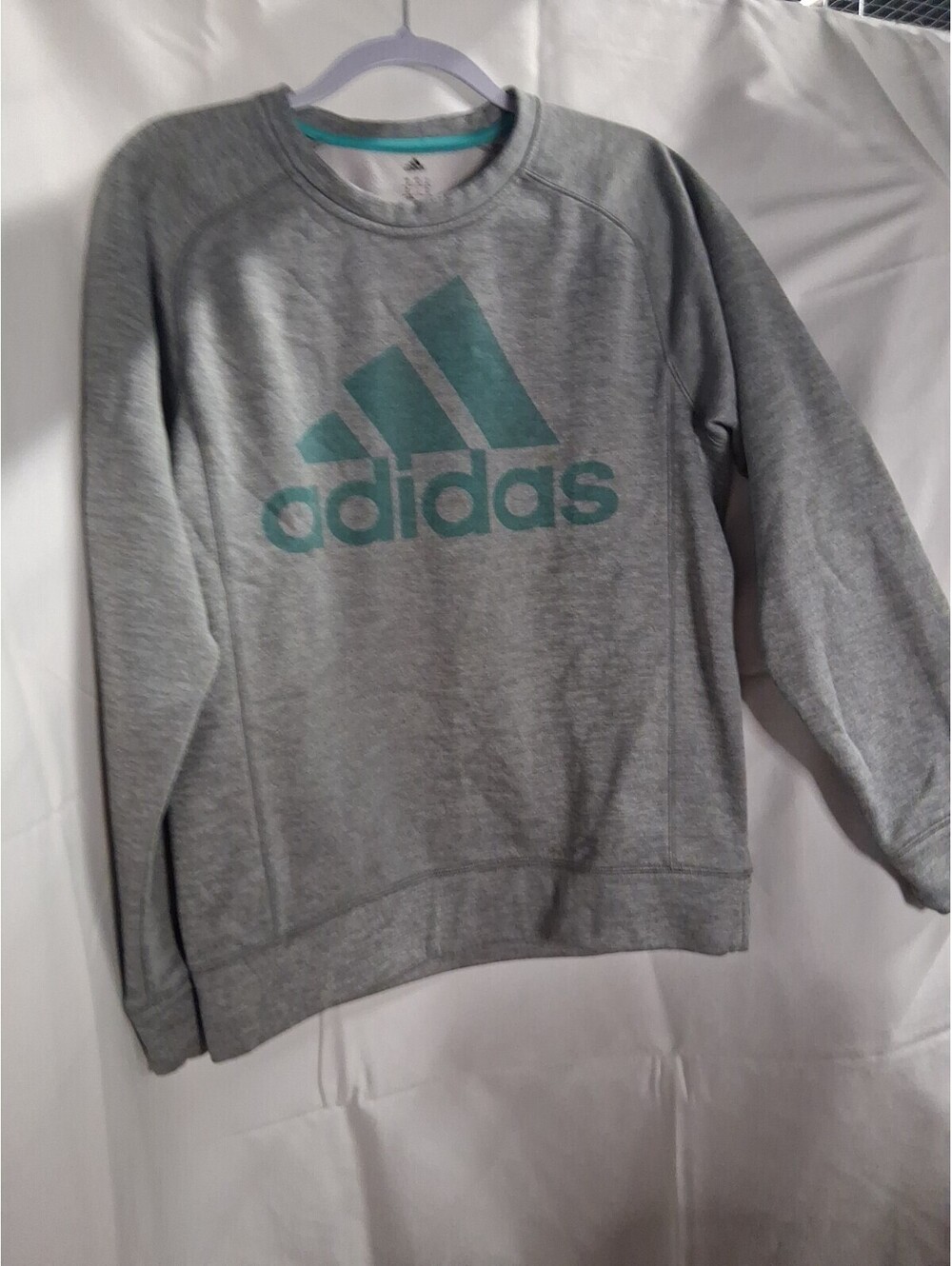 Adidas Climawarm Sweatshirt Grey Heather Teal Logo Fleece Crew Neck Medium 02